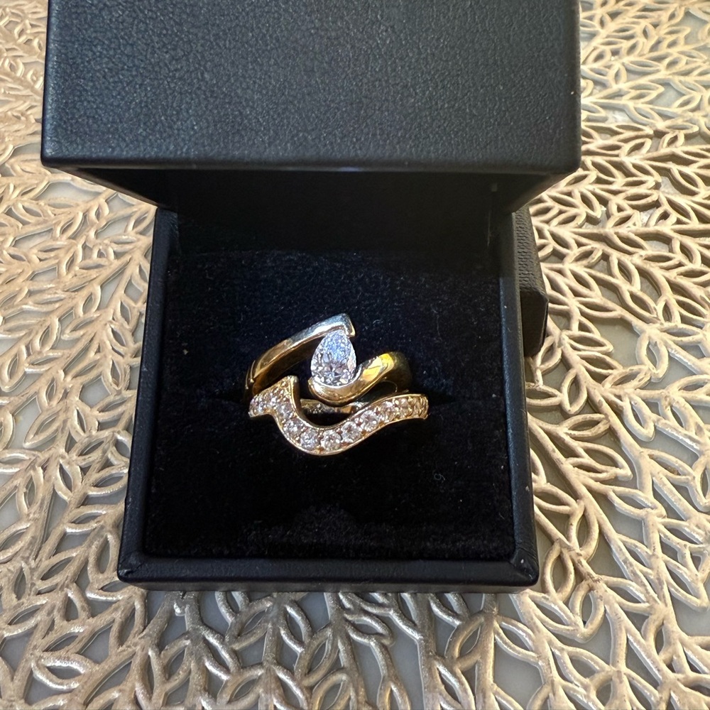 Tension Set Enagagment Ring Wedding Set Gelin Abaci 14k Gold Pear Diamond Sz 7
